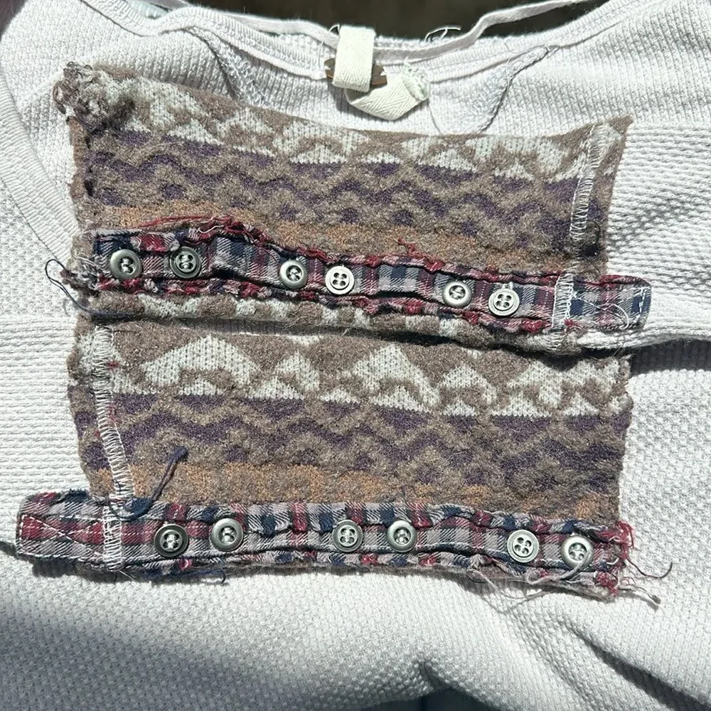 Free People Art School Cuff Thermal Top XS Lavender Boho Distressed